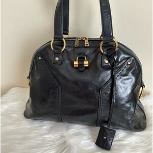 Yves Saint Laurent Black Shoulder Bag with Gold Accents
